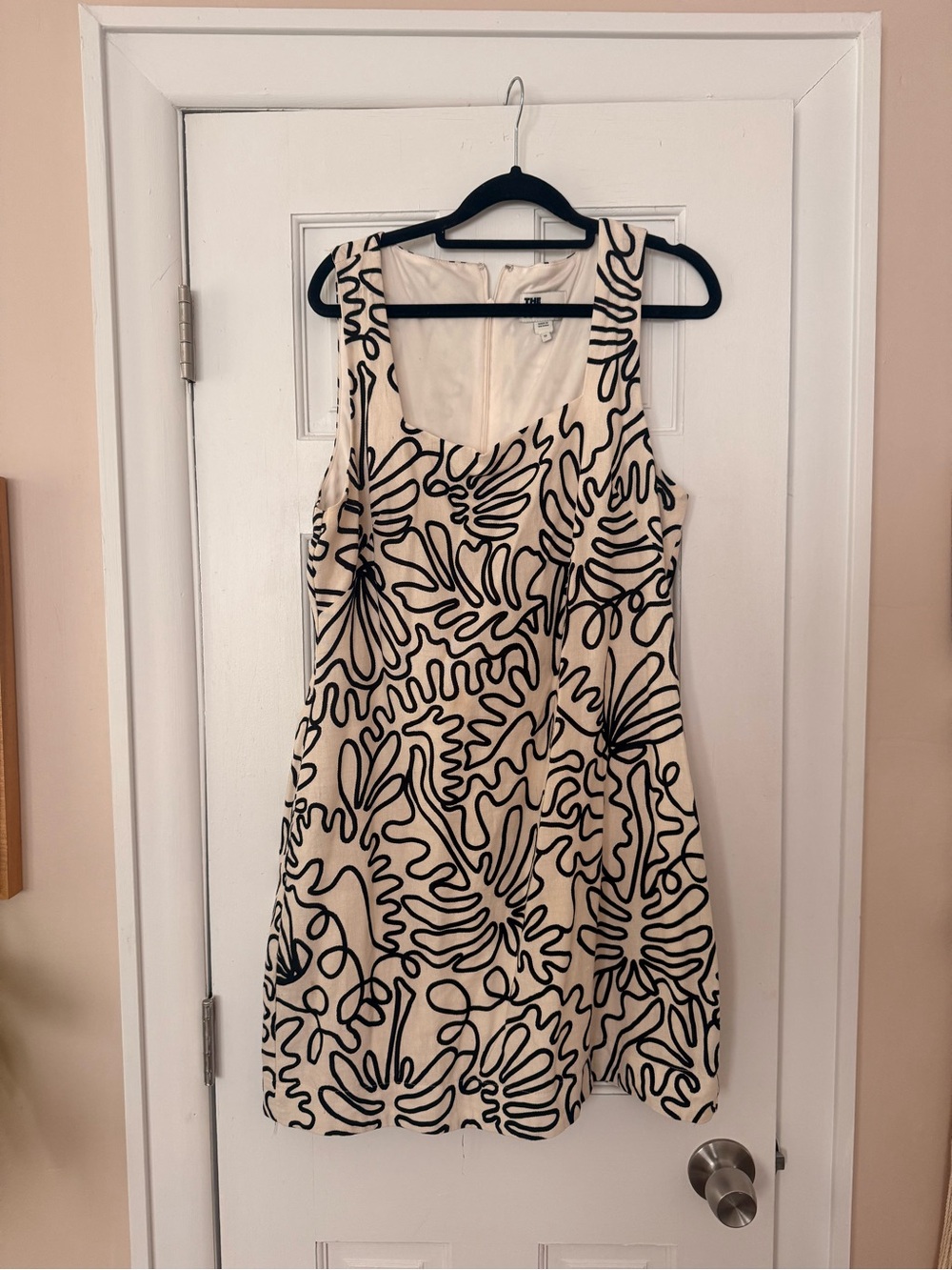 The Good Journey Sleeveless Cream Dress with Black Abstract Print